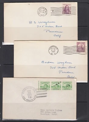US Sc 724, 725, 728, FDCs. 1932 3c issues, 3 different, addressed, F-VF - Image 1 of 2
