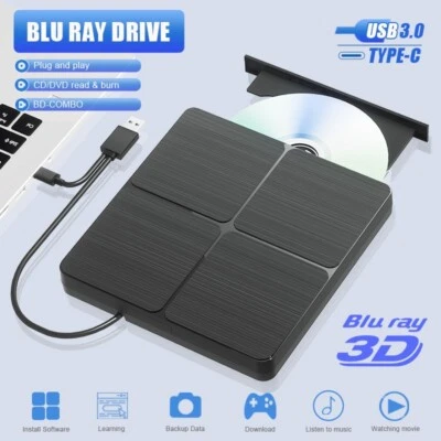Unidad de CD DVD externa, reproductor de Blu Ray USB3.0 grabadora grabadora para PC portátil Windows Foto 1 de 4