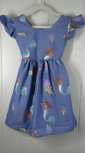 Disney Little Mermaid Dress 5T Blue Mermaid All Over Print Ties in Back Cartoon - Picture 1 of 14