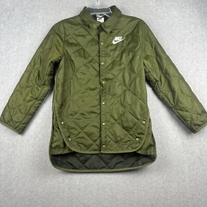 Nike Jacket Boys M Green Quilted Button Up NSW Baffled Therma Fit Lightweight - Picture 1 of 10