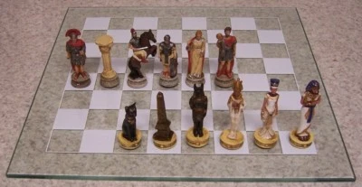 Chess Set game with Glass Board Dawn of History Egypt vs Rome 3 1/2" Kings NEW - Image 1 of 4