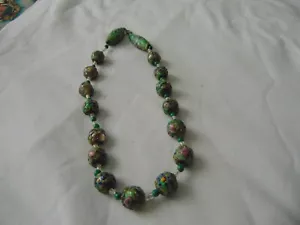 antica collana vintage blu/verde italiana torta nuziale perline - Foto 1 di 6
