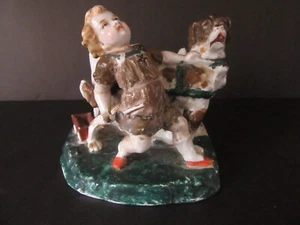 ANTIQUE STAFFORDSHIRE POTTERY CHILD WITH GREAT DANE DOG 4 1/2 INCHES, AS IS.. - Picture 1 of 9