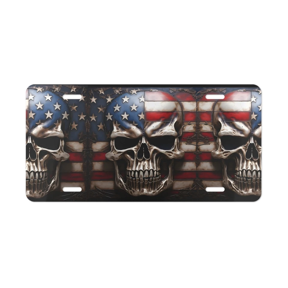 Plato de tocador de metal con calavera bandera americana Foto 1 de 1