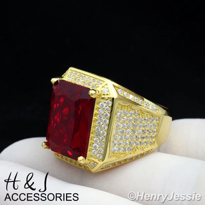 ANILLO DE ORO RUBÍ SIMULADO 3D ICY BLING PLATA ESTERLINA 925 PARA HOMBRE*AGR48 Foto 1 de 4