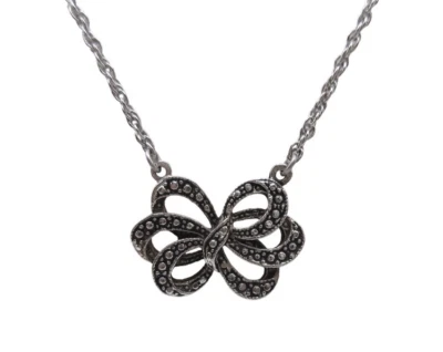 Vintage Avon Silver Tone Bow Pendant Necklace Flower Everyday - Image 1 of 4