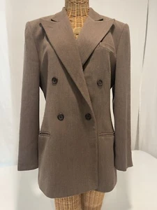 VTG Ralph Lauren Women Double Breasted Wool Blazer Made USA Brown Sz 10 Preppy - Picture 1 of 21
