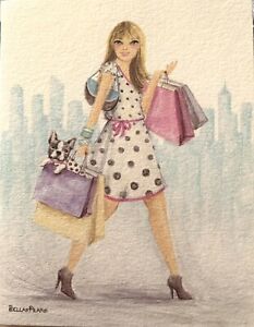 Papyrus Bella Pilar Shopping Girl with dog Note Card