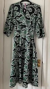 V by Very Satin Midi Dress in Green Floral Palm Print - Size 12 - BNWT - Picture 1 of 8