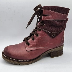 Dromedaris Women’s Lace Up Boots 8 (size 39 EUR) Red Burgubdy Leather High Ankle - Picture 1 of 11