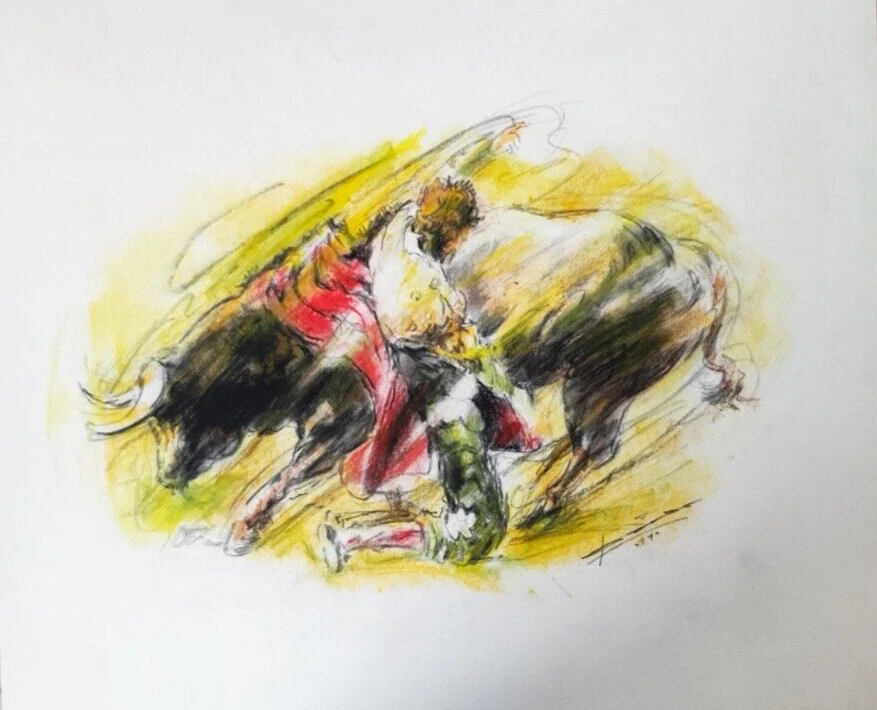 GCO8-AQUARELLE ORIGINALE-TAUROMACHIE-RENÉ DIAZ - Photo 1/1