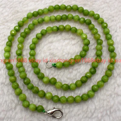 Genuine Natural 4mm Faceted Green Peridot  Gemstone Round Beads Necklace 16-36in - Image 1 of 4