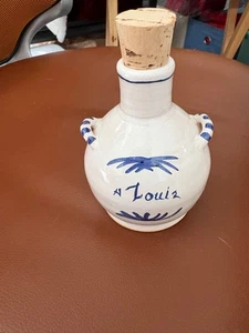 VINTAGE 2008 CERAMICA ARGILLA CON SMALTO LATTA/DECORAZIONE BLU COBALTO 6" X 4" - Foto 1 di 6