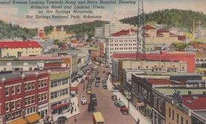 Postkarte Hot Springs Nationalpark Arkansas Central Avenue Armee Marine Krankenhaus - Bild 1 von 2
