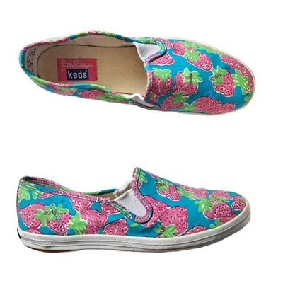 Zapatillas sin cordones LILLY PULITZER x KEDS estampado fresa talla 8 rosa azul Foto 1 de 4