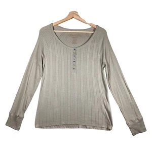 Cottagecore Damen Langarm Henley Shirt Washed Stone M Baumwolle Prairie Y2K - Bild 1 von 12