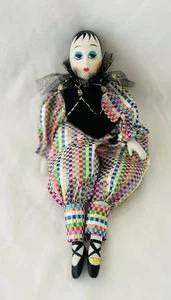"Disfraz de muñeca de arlequín/bufón vintage Posable PIERROT porcelana Mardi Gras 10""" - Imagen 1 de 6
