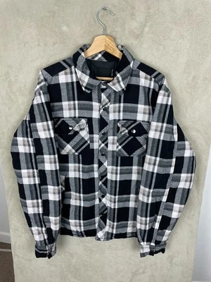 Chaqueta de franela a presión forrada con perlas para hombre talla M mediana cuello a cuadros Foto 1 de 4