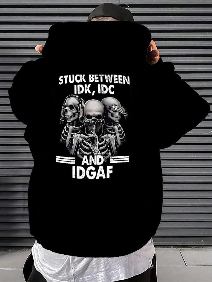 Sudadera con capucha informal lavada a máquina, holgada para hombre con estampado de calavera - poliéster Foto 1 de 4