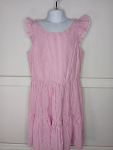 NWT Polo Ralph Lauren Seersucker Dress, Sz 12, Pink/White Striped Buttons Tiered - Picture 1 of 8