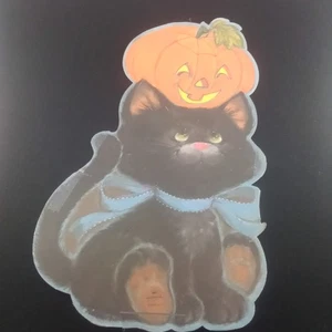 Vintage Halloween gestanzter Kürbis & Katze Wand Tür Dekoration von Hallmark 14"Hx9"B - Bild 1 von 4