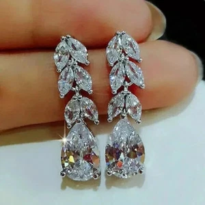 4 Ct Lab Created Diamond Drop & Dangle Earrings 14K White Gold Plated for Women - Picture 1 of 5