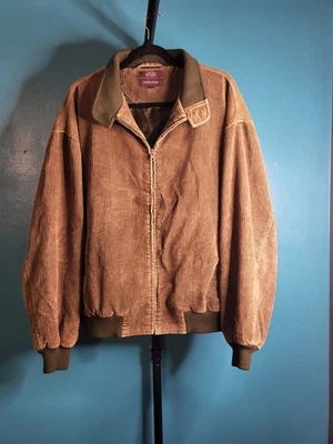 Jaqueta Bombardeiro Nordstrom Veludo Marrom com Punhos Verdes com nervuras Tamanho G Casaco de Trabalho - Imagem 1 de 4