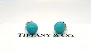 Tiffany & Co. 925 Sterling Silver 8mm Amazonite Ball Earrings - Picture 1 of 3
