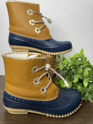 Jack Rogers Junior Size 3 Duck Boot Brown & Blue Glitter Rain Ankle Lace - Image 1 of 4