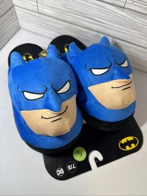 Batman Plush Slippers “Big Head” Mens Size Small 7/8, Blue, New & Free Shipping! - Image 1 of 4