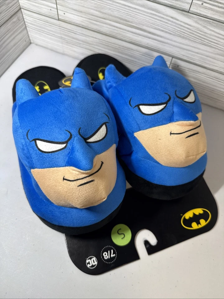 Zapatillas de Peluche Batman “Big Head” Para Hombre Talla Pequeña 7/8, Azul, ¡Nuevas y Envío Gratis! Foto 1 de 4
