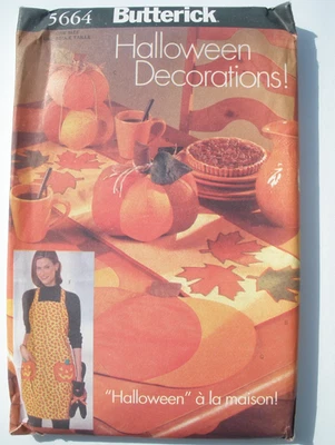 Butterick Pattern 5664 Halloween Apron & Placemats Decor Table Runner Cat UNCUT - Image 1 of 3