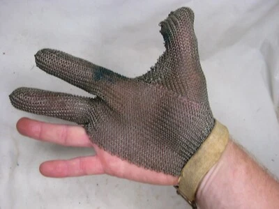 vintage butcher mesh metal glove thumb & 2 finger partial safety slicer saver - Image 1 of 4