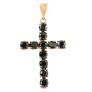 Ciondolo design croce diamante nero 10 ct. con catenina placcata oro in argento 925 - Foto 1 di 5