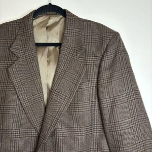 Oscar de la Renta 100% Wool Brown Plaid Blazer 42XL Sport Coat Made in Colombia - Picture 1 of 9
