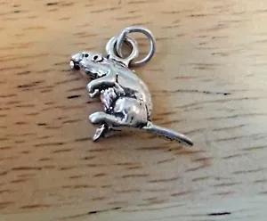 Sterling Silber 3D 14x18mm Tier Biber mit flachem Schwanz Charm - Bild 1 von 4