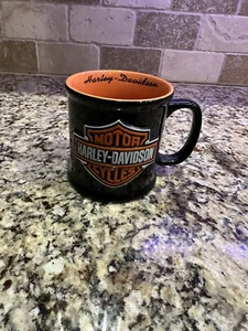 Vintage Harley Davidson offizielles 3D Logo 2002 Kaffeetasse Tasse schwarz orange ~ Neu mit Etikett - Bild 1 von 5