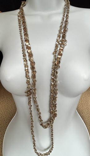 Collana Doppio Strato Catena Pelle Chanel Autentica B2015