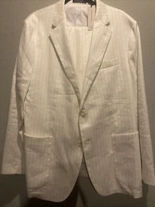 banana republic suit men 46r And Pants 38r White With Gray Stripe NWT $ 600.00 - Picture 1 of 11