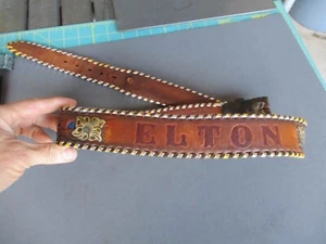 Vtg 70s Style Leather Hippie Belt with Tooling Flowers & ELTON Stamped On It - Picture 1 of 10