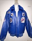 Schott G-1 Bomber Jacket Blue Leather W Shearling Collar Sz 2Xl Made In Usa $850