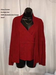 Eileen Fischer Red wool cardigan top set - Picture 1 of 7