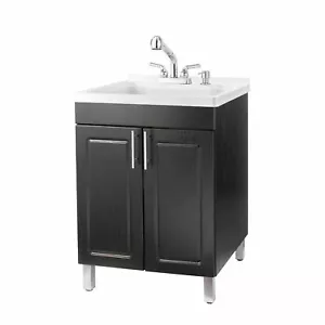 Tehila Utility Sink with Cabinet Vanity Chrome Finish Pull-Out Faucet - Black - Picture 1 of 10