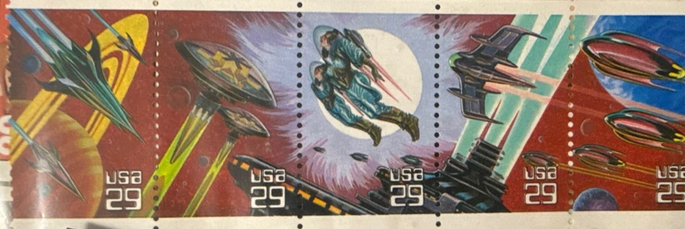 #2741-45 1993 29-cent Space Fantasy se-tenant booklet pane of 5 MNH - Image 1 of 1