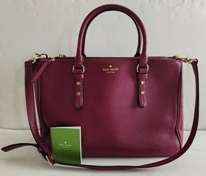 Kate Spade Tote Mulberry Street Leighann Large Burgundy Pebble Grain Leather Bag - Picture 1 of 21