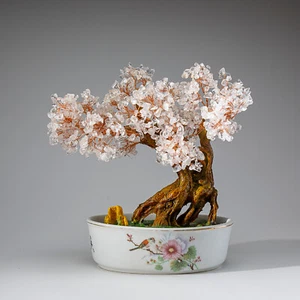 Genuine Quartz Gemstone Bonsai Tree in Oval Ceramic Pot (10” Tall) - Picture 1 of 6