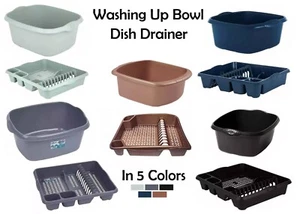 Washing Up Bowl & Dish Drainer Set Large Plate Holder Kitchen Organiser Rack - Picture 1 of 33