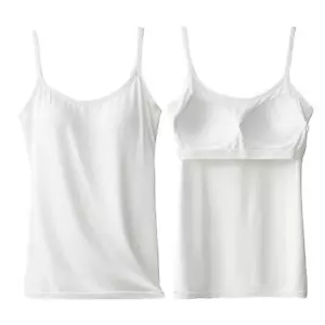 Long Cami With Built In Shelf Bra Adjustable Strap Women Layering Basic Tank Top - Picture 1 of 34