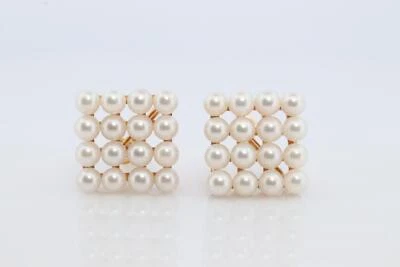 Mikimoto Earrings. Vintage 14k Gold Mikimoto Pearl cluster Clip Ons. Unpierced - Image 1 of 4