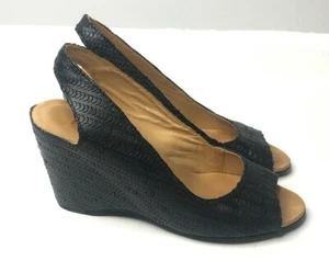 Maison Margiela MM6 Black Textured Leather Open Toe Slingback Wedges 37 Poland - Picture 1 of 11